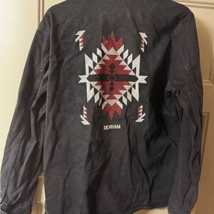 Denham Jeans Black and Red Casual Button Down Shirt with Geometric Design